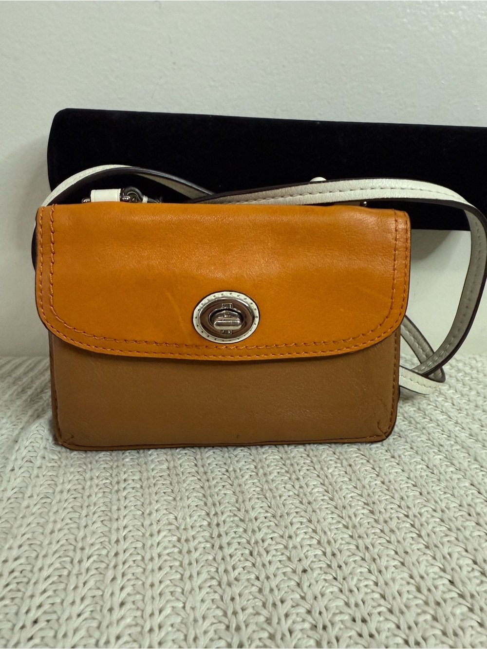 Coach Park Dylan Turnlock Two-Tone Brown & Orange Leather Crossbody Bag